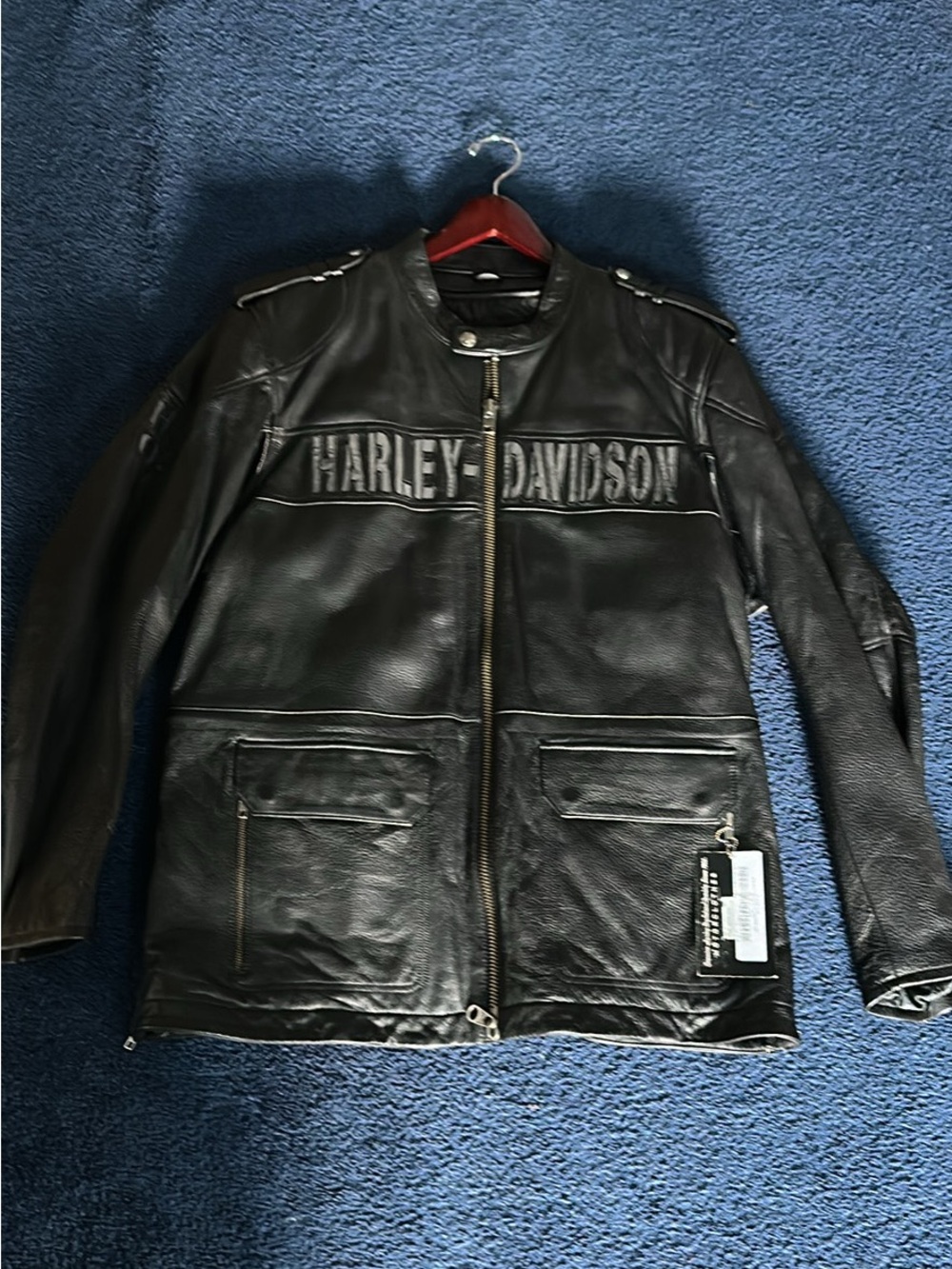 Harley-Davidson Black Leather Bomber Jacket with Chest Logo